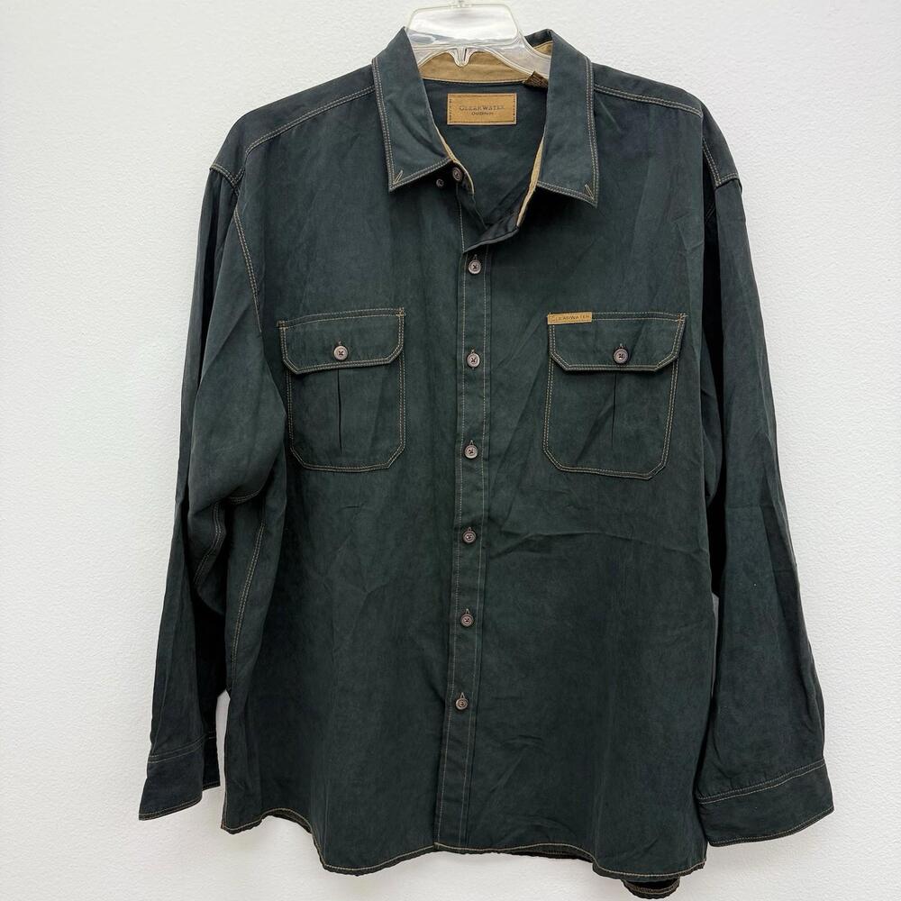 Mens Clearwater Outfitters Black Long Sleeve Shirt Polyester Button Up Size XXL